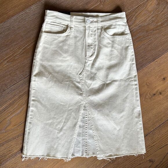 JOE'S JEANS High-rise Front Slit Midi Skirt In Cream - Picture 5 of 11